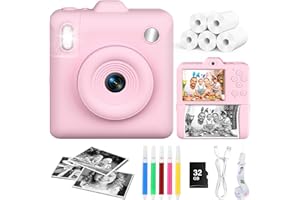 UIONVO Appareil Photo Instantané Enfants - 1080P HD 2,4" Appareil Photo Enfant Selfie Caméra Vidéo avec Papier d'impression et Carte 32GB,Cadeau Jouet de Noël pour Filles et Garçons 3 à 12 Ans,Rose