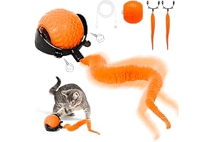 Haokelai Interactive Cat Toy Ball, Active Rolling Ball with Tail for Cats, 360° Smart Automatic Rolling Large Small Cats & Dogs PetBall (Orange Color)