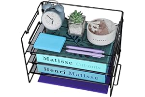 TSDRBWO 3 Tier Letter Tray Organiser for Desk Tidy, Metal Mesh Magazine File Desk Organiser, Mesh Office Files Desk Storage, Wire Mesh Paper Tray for Office School Home