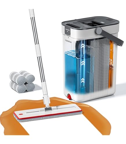 Wonderhome TripleClean Plus Dweilmop set met emmer, vloerwisser met innovatief 3-kamersysteem, wisser met grote poetsemmer, vloerwisserset, dweil met uitwringfunctie