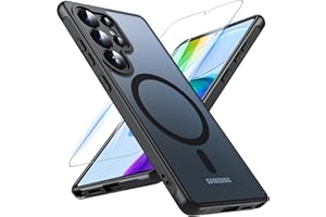 Magnetisch Für Samsung Galaxy S25 Ultra Hülle mit Panzerglas Glas,Militärschutz Handyhülle für S25 Ultra mit MagSafe Matt Transluzente Schutzfolie Schutzhülle Case Cover für Samsung S25 Ultra(Schwarz)