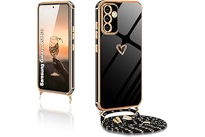 XCYYOO Handykette für Samsung Galaxy A56 Hülle mit Band,Handyhülle A56 5G Samsung mit Kette Love Design Galvanik Silikon Stoßfest Schutzhülle mit Kordel Samsung A56 zum Umhängen Kameraschutz, Schwarz