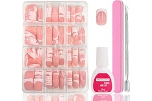 SONGQEE 240 Stück French Press On Nails - Square Full Cover Nageltips für Gelnägel - Falsche Nägel Tips Set mit Kleber Acryl Nagel Tips Nägel Zum Aufkleben für Damen und Frauen (Deep Arc Square)