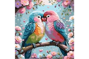JATOK Paint by Numbers Kits for Adults, Painting Kits for Beginners On Clear Symbols Colored Canvas, Easy DIY Acrylic Pigment Drawing Paintwork for Home Wall Decor, 16x16in Frameless, Couple Birds