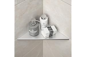 Bernkot Corner Shower Shelf 10" Brushed 304 Stainless Steel Tile Inserted Corner Shelf Recessed Bathroom Shower Shelf for Tiled Wall, No Drilling Needed
