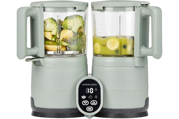 Babymoov Robot Cuiseur Bébé Nutribaby Glass - Bols en Verre - 4 en 1 Mixeur Cuiseur Vapeur, Grande Contenance 1,9L, Cuisson Saine des Aliments, Vert Celadon