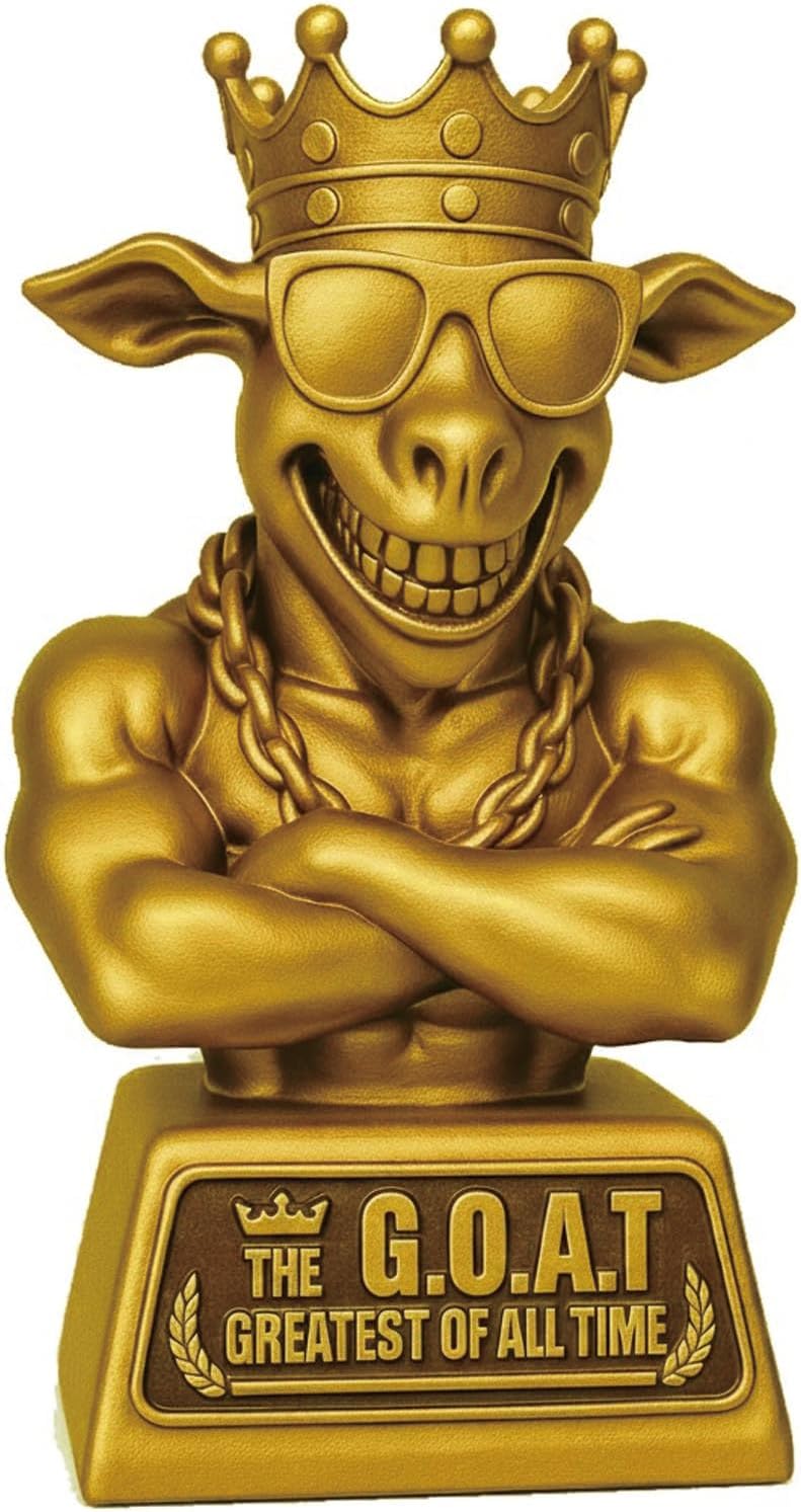 Mascotwish Muscle Goat Trophy - G.O.A.T. de 9 pulgadas con premio de resina muscular para fútbol de fantasía, escritorio de oficina, trofeo al mejor jugador