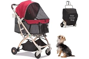 HPZ-PR AMERICA HPZ Pet Rover Lite Premium Light-Weight Dog/Cat/Pet Stroller Travel Carriage with Convertible Compartment/Zipper-Less Entry/1-Hand Quick Fold/Aluminum Frame for Small & Medium Pets (Ruby Red 2nd-Gen)