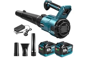 Yofidra Leaf Blower, 21V Cordless Leaf Blower with 2x6000mAh Batteries & Charger 30000RPM Electric Garden Blower, 80m/s 3-Speed, 3 Nozzles, Portable Blowers for Garden, Patio, Lawn Care & Snow Removal
