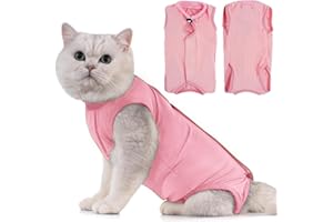 Avont Cat Recovery Suit Post Surgery, Elizabethan Collar & Cone Alternative, Kitten Onesie Pet Surgical Spay Shirt for Abdominal Wounds or Skin Diseases -Pink(S)