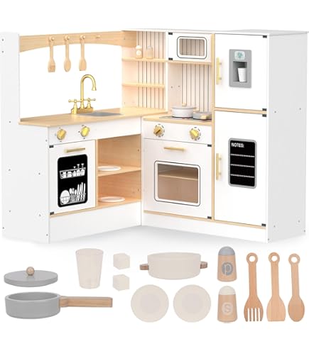 Cuisiniere Enfant - Jeu D'imitation Avec Évier, Four Et Accessoires (Dès 3 Ans, Rose Or) Cuisine En Bois Pour Enfants