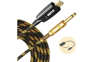 EBXYA USB Guitar Cable - 3M USB to TS 1/4 Guitar Jack for Bass and Computer Music Recording