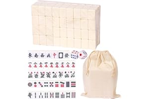 TUMOTSIT Chinese Mahjong Game Set Full Size, Chinese Traditional Board Game With146 Melamine Resin Mahjong Tiles and Large Storage Bag, Portable Table Games for Family Leisure Time -White