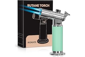 Butane Torch, RONXS Double Flame Kitchen Blow Torch Adjustable Refillable Cooking Torch Lighter with Continuous Flame for Creme Brulee, Baking, BBQ (Not Gas)
