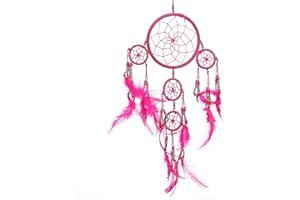 ‎PINK PINEAPPLE Pink Pineapple Dreamcatcher mit Federn und Silber Perlen: Handgemachter Traumfänger Vielen Farben Erhältlich - Kleine Traumfanger Mit 12 cm Durchmesser und 35 cm Lang (Fuchsie)