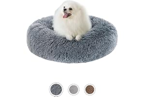 SPUNKYJUNKY Lit pour Chien Rond, Lit pour Chien Lavable, Panier pour Chien en Peluche Douce, Canapé pour Chien Moelleux avec Longue Peluche pour Chats et Petits Chiens (Ø 60cm, Gris Foncé)