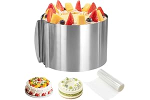 GEGNNS Anneau à Gâteau Réglable, 15CM Anneau à Gâteau Rond en Acier Inoxydable, 16-30cm Rétractable Cercle a Gateau avec Colliers à Gâteau pour Mousse Dessert Pâtisseri