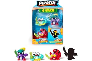PIRATIX Adventure World Serie Wild Kingdom, Pack de 4 Figuras - Contiene 4 Piratix: 1 Color Change y 1 Sorpresa, y 4 Accesorios Que cambian de Color, Pack 1 de 6
