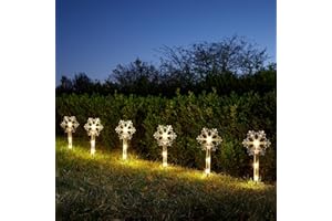 Festive Lights - 8 Pack 35cm Christmas Snowflake Battery Powered Stake Lights - 24 Warm White LEDs, Indoor Outdoor Decoration, 6 Hour Timer Function, Garden Pathway Display, 2.95m Black Cable