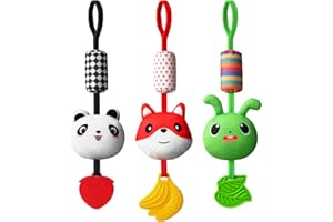 Aolso Zabawka do wózka dziecięcego, 3 szt., wisząca grzechotka z kontrastem kolorów, zabawka wisząca dla noworodka, zabawka do siedzenia samochodowego dla chłopców i dziewczynek (panda, lis,