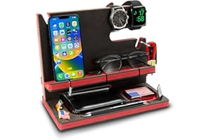 GRETA OTO GRETAOTO Station de Charge en Bois pour Téléphone, Tablette, Montre, Portefeuille, Accessoires, Organisateur de Bureau, Support Rangement Bureau, Table de Nuit, Cadeaux Hommes
