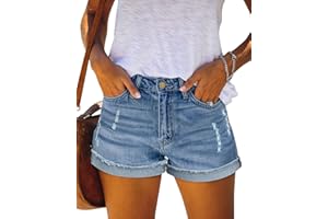 KISSMODA Ripped Wash Denim Shorts for Ladies High Waisted Hot Shorts Jean Pants