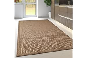 VIVA RUGS Non Slip Rug Kitchen Living Room Fat Weave Check Carpet Small Large Runner Mat (120x160cm - 4'x5'3" ft, Natural Brown Plain)