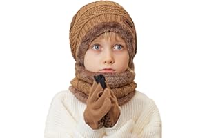 MAZELIKEHOOD Bonnet Gants Écharpe Garçon 3 Pièces Ensemble Chaud Hiver pour Enfants Trico Doux Accessoires Nécessaire Sport Extérieur