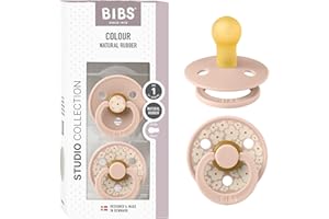 BIBS Colour Studio Schnuller 2er-Pack, BPA-frei, Kirschform Nippel. Naturkautschuk/Latex, Hergestellt in Dänemark, Größe 1 (0-6 Monate), Blush mix