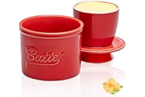 LUMIN TUTU maselniczka ceramiczna, chłodzona wodą butelka na masło francuska, z pokrywką, linia wody dla optymalnej świeżości, stylowy design vintage, kolor koralowy