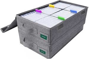 T WaveTree Cassette Tape Storage Box Pack of 2, Practical Cassette Tape Holder 16.34 x 9.25 x 3.54 Inch, Cassette Rack with Lids and Index Labels to store to 96 Cassette Cases - Gray