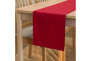 Encasa XO Table Runner Größe 32x150 cm | Baumwoll -Leinwand Stoff | Tiefrot Solid Color | Waschbarer und dauerhaft
