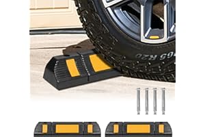 Froadp 2 piezas tope de rueda de estacionamiento de goma tope de estacionamiento con banda reflectante amarilla protección contra colisiones ayuda al estacionamiento cuña de rueda para aparcamiento y