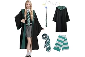 Antsparty Magier Robe für Kinder Erwachsene, Zauberer Kostüm Set mit Umhang Zauberstab Schal Krawatte Brille, Schuluniform Zauberer Kostüm für Halloween Karneval Cosplay Verkleidung Party