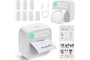 JESWO Mini Imprimante Thermique, Impression Sans Encre, Portable, pour Images, Étiquettes, Presse-papiers d'étude, Listes, Autocollants DIY et Plus