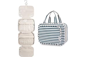 Narwey Kulturbeutel Damen Kulturtasche zum Aufhängen Waschtasche Kosmetiktasche Groß Waschbeutel Kosmetik-Organizer für Damen Mädchen(Blauer Streifen)