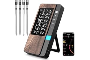Pakinui Fleischthermometer Kabellos 4er-Pack, Bluetooth Grillthermometer mit App, IP67 Wasserdicht Bratenthermometer Kabellos, Meat Grill Thermometer für Backofen Grill Smoker Rotisserie Airfryer