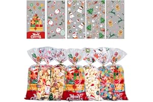 BROMMAT Sacchetti di Natale in cellophane, sacchetti regalo trasparenti di Natale, sacchetti di caramelle con lacci per bomboniere di festa di Natale (100pz)