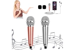 Jinlaili 2 Stücke Tiny Microphone,Mini Karaoke Mikrofon mit 3,5-mm-Universalkabel,Tragbares Gesangsmikrofon,Metall Verdrahteten Mini Tragbar Handmikrofon für Handy Laptop Notebook (Gold Silber)
