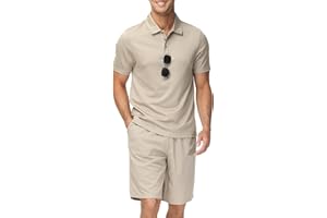 JINSHI Trainingsanzug Herren Freizeitanzug Sport Set Kurzarm Sommer Jogginganzug 2-Teiliges Knopfleiste Poloshirt mit Brillenhalter + Kurze Hose mit Taschen