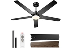 VIVOHOME Ventilatori da Soffitto con Luce e Telecomando Lampada, Plafoniera Silenzioso Timer 50W per Camera da Letto Soggiorno Garage 6+1 Velocità 132cm Dimmerabile Reversibile Nero