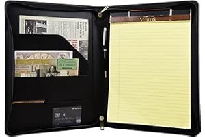 ‎CALFINDER Calfinder Präsentationsmappe Leder, dünn Ledermappe a4, Konferenzmappe Portfolio, Schreibmappe a4 mit Reißverschluss, Professionelle Klemmbrettmappe, Geschenk für Damen/Herren, Schwarz