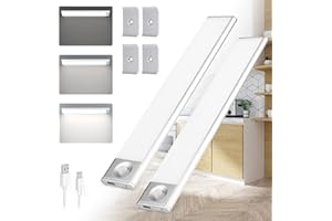 Sofore 20cm Lampe de Placard, Détecteur de Mouvement, Lumière Sans Fil, Rechargeable USB, Bande Magnetique Adhésive Veilleuse Placard Led Autocollant Convient à Armoires, Cuisines, Silver(2pcs)