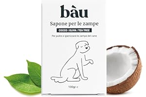 BÀU Bau Cosmesi Sapone per le Zampe del Cane - Detergente, Lenitivo, Antibatterico e Antifungino - Senza Parabeni e Siliconi, Naturale e Bio con Cocco, Oliva e Tea Tree - 100 g