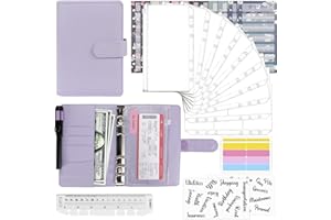 Mlife Budget Binder Set - 28pcs Leather Ring Notebook with Clear Cash Envelopes,Budget Sheets and Label Stickers, Money Saving Binder Organizer for Travel and Diary Purple