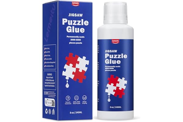 Lemeitu Colle pour puzzle de 240 ml avec tête d'éponge, séchage rapide, colle de puzzle lumineuse et soluble dans l'eau, convient pour 2000 à 5000 pièces