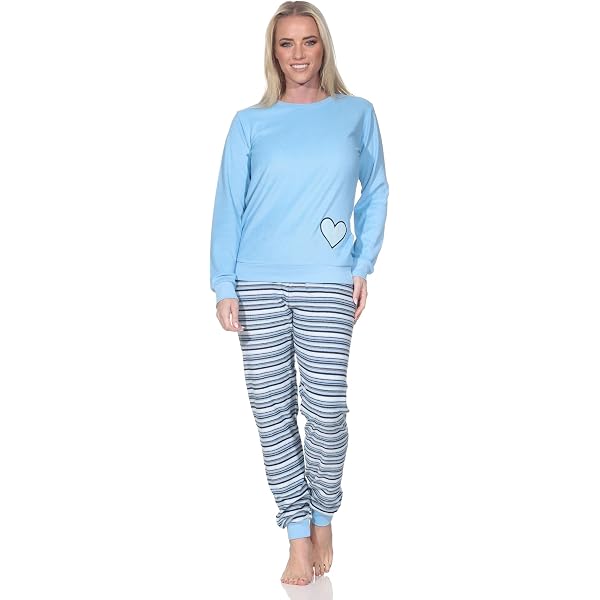 Normann Damen Frottee-Schlafanzug Mit Bündchen – Warmer Langarm-Pyjama In Streifen-Optik (auch Übergrößen)