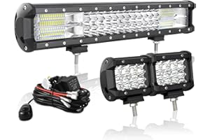 AUXTINGS 45 cm 252W 3 Filas Barra LED Offroad Barra de luz LED+10 cm LED Luces de trabajo Con 12V Cableado Haz Spot y Flood LED Luces de Trabajo para Tractor Coche Camión Barco 4x4 ATV, Impermeable