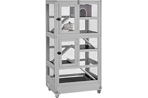 Aivituvin Ferret Cage Chameleon Habitat 5 Levels for Chinchilla, Squirrel, Rats, Iguanas, Gerbil and Other Small Animal,Hideout Include (Grey, L-A)