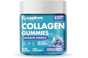 Supplmnt. Marine Collagen Gummies, Hydrolysed Collagen Peptides w/Biotin, Hyaluronic Acid & Vitamin C, Collagen Supplements for Women & Men, Collagen for Skin, Hair & Nails (One Size, Blueberry)